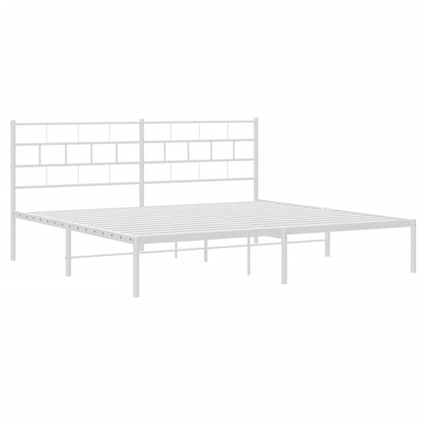 vidaXL Metal Bed Frame White Powder-Coated Steel Super King