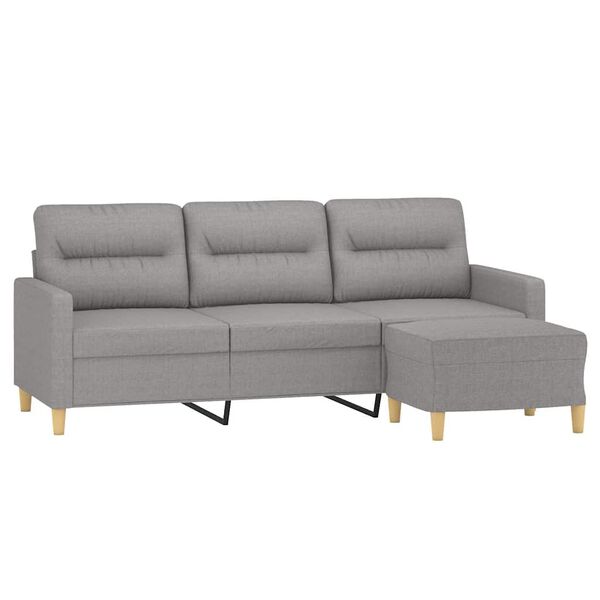 vidaXL 3-Seater Sofa with Footstool Light Gray 70.9" Fabric