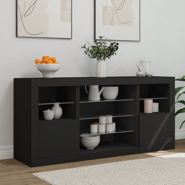vidaXL Sideboard Black Engineered wood, Glass Medium Sideboard