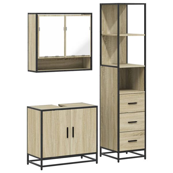 vidaXL Bathroom Furniture Set Sonoma oak Engineered wood, metal Medium