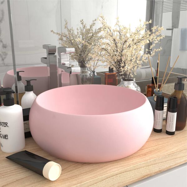 vidaXL Luxury Wash Basin Round Matt Pink 15.7x5.9" Ceramic