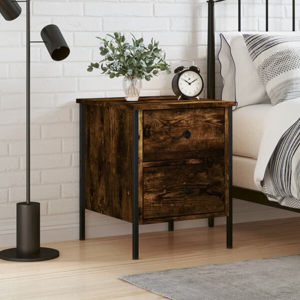 vidaXL Bedside Cabinet Smoked oak Engineered wood, iron Medium