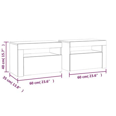 vidaXL Bedside Cabinets 2 pcs with LEDs Smoked Oak 23.6"x13.8"x15.7"