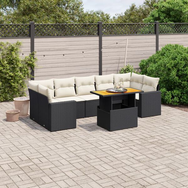 vidaXL Garden Sofa Set Black and Cream White