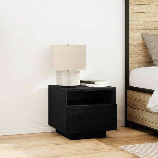 vidaXL Bedside Cabinet with Drawer Black Oak 15.75 x 15.35 x 14.57 in