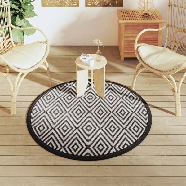vidaXL Outdoor Carpet White and Black Polypropylene (PP) &Oslash;47.2 in