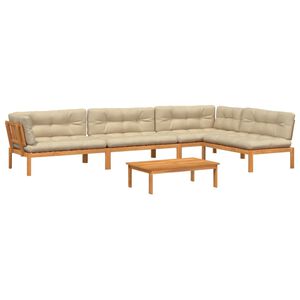 vidaXL Patio Pallet Sofa Set Beige cushions, Natural wood