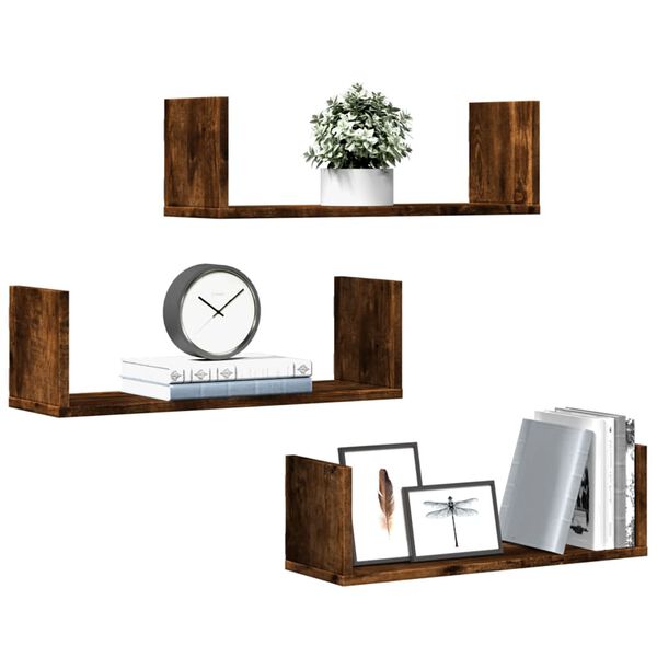 vidaXL Wall Shelf Smoked Oak Engineered Wood Medium Wall Mounting