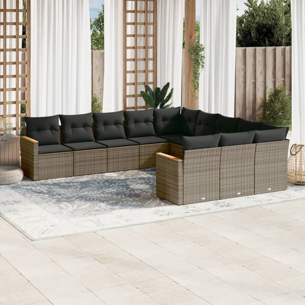 vidaXL Garden Sofa Set Grey PE rattan, powder-coated steel Large Modular