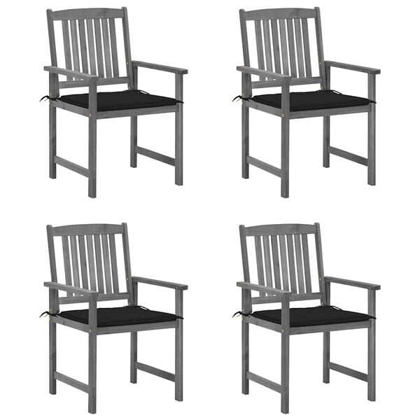 vidaXL Patio Chairs with Cushions 4 pcs Grey Solid Acacia Wood