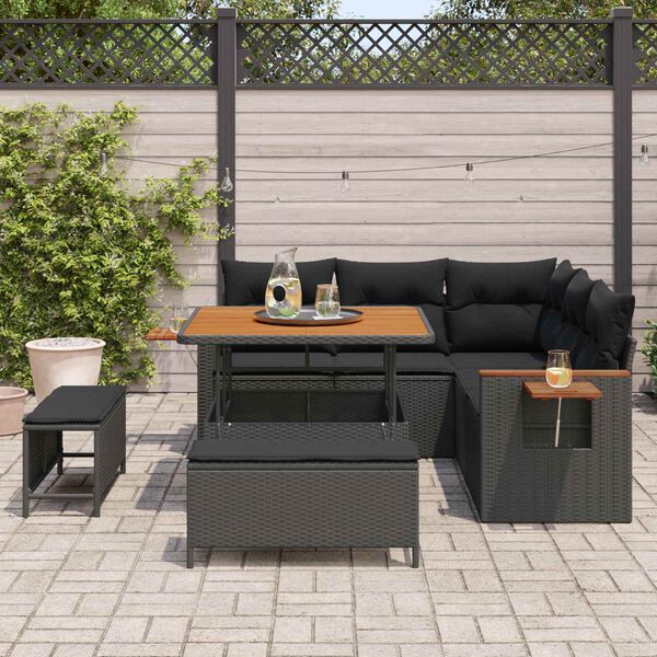 vidaXL Garden Sofa Set 8 pcs Black Poly Rattan and Powder-Coated Steel