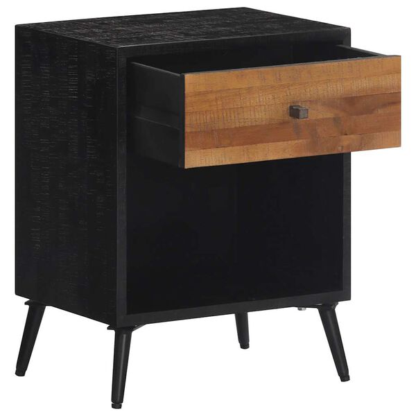 vidaXL Bedside Cabinet Natural teak and black Solid teak wood and iron