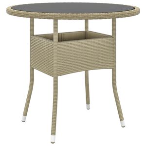 vidaXL Garden Table Beige Poly Rattan, Tempered Glass, Powder-Coated Steel