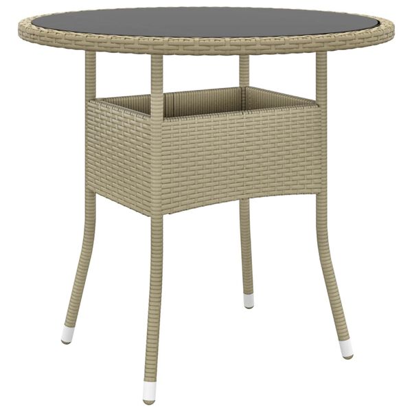 vidaXL Garden Table Beige Poly Rattan, Tempered Glass, Powder-Coated Steel