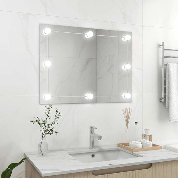 vidaXL Wall Mirror With LED Light Silver Glass, EVA, plastic