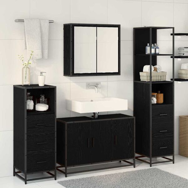 vidaXL Bathroom Furniture Set 3 pcs Black Oak Engineered Wood