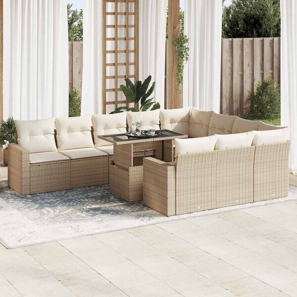 vidaXL Garden Sofa Set Beige PE Rattan, Powder-Coated Steel, Tempered Glass