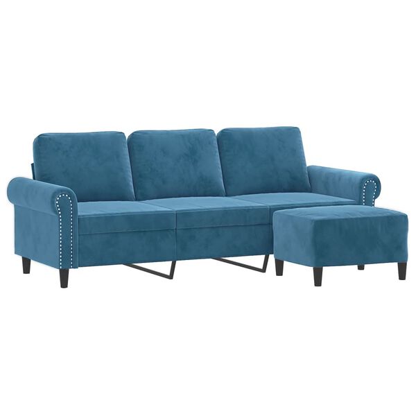 vidaXL 3-Seater Sofa with Footstool Blue 70.9" Velvet