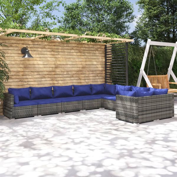 vidaXL Garden Lounge Set Grey, Dark Blue PE rattan Large