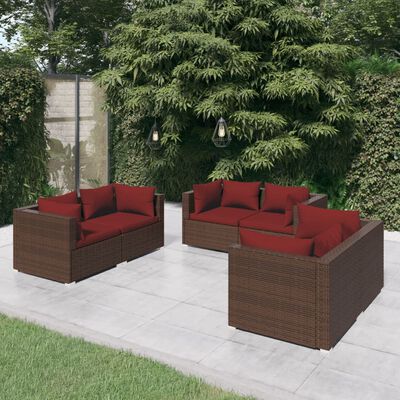 vidaXL 6 Piece Patio Lounge Set with Cushions Poly Rattan Brown