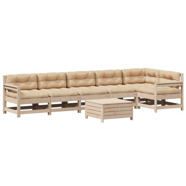 vidaXL 7 Piece Patio Lounge Set with Cushions Solid Wood Pine