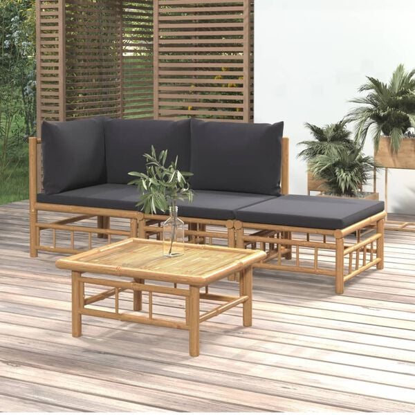 vidaXL Garden Lounge Set Dark Grey, Natural Bamboo