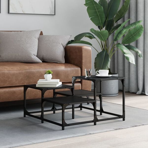 vidaXL Coffee Table Black Engineered wood, Metal Medium Industrial