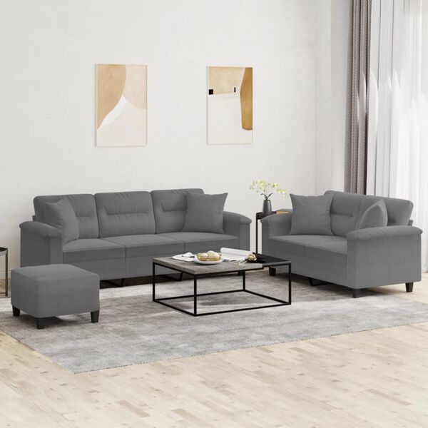 vidaXL 3 Piece Sofa Set with Pillows Dark Gray Microfiber Fabric
