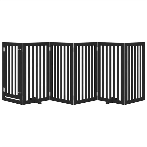 vidaXL Dog Gate Set of 6 Black Solid Poplar wood Foldable Dog Gate