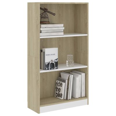 vidaXL 3-Tier Book Cabinet White & Sonoma Oak 23.6"x9.4"x42.9" Engineered Wood