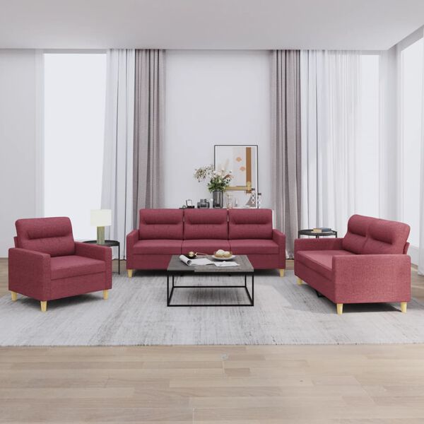 vidaXL Sofa Set Wine Red Polyester, Metal, Textilene, Plywood 3 Piece