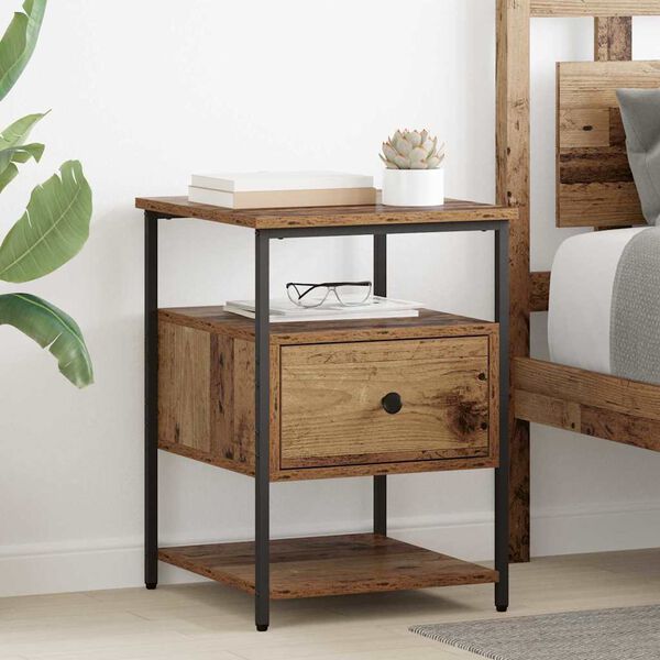 vidaXL Bedside Cabinet with Drawer Old Wood 15.75 x 16.54 x 22.05 in
