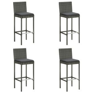 vidaXL Bar Stool Set of 4 Grey Poly rattan Counter height
