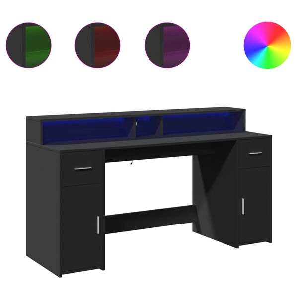 vidaXL Desk with LED Lights Black 63.0x21.7x35.8" Engineered Wood