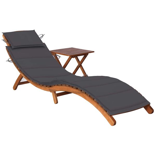 vidaXL Sunlounger With Table Natural wood Solid Acacia wood Large