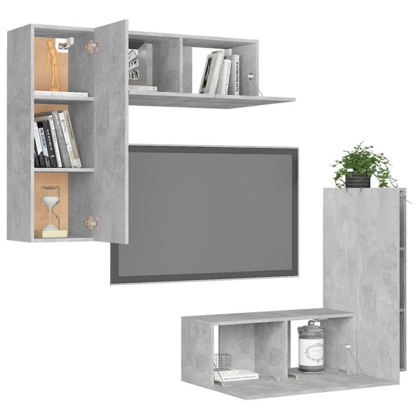 vidaXL TV Cabinet Set Set of 4 Concrete Grey Engineered Wood Medium