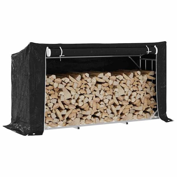 vidaxL Firewood Rack with Rain Cover 78.9"x23.8"x43.5" Galvanized Steel
