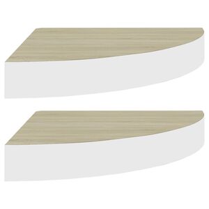 vidaXL Wall Corner Shelf Set of 2 Oak and White Honeycomb MDF, Metal