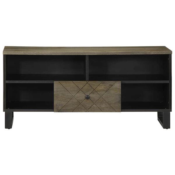 vidaXL TV Cabinet Black Solid mango wood, engineered wood, metal Medium