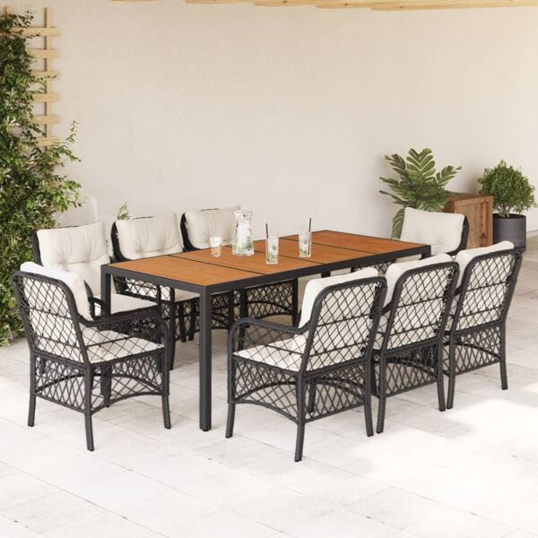 vidaXL Garden Dining Set Black, Cream white Poly Rattan Large