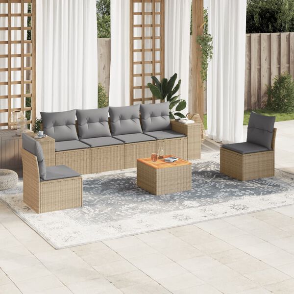 vidaXL Garden Sofa Set Beige PE rattan 7 Piece Modular