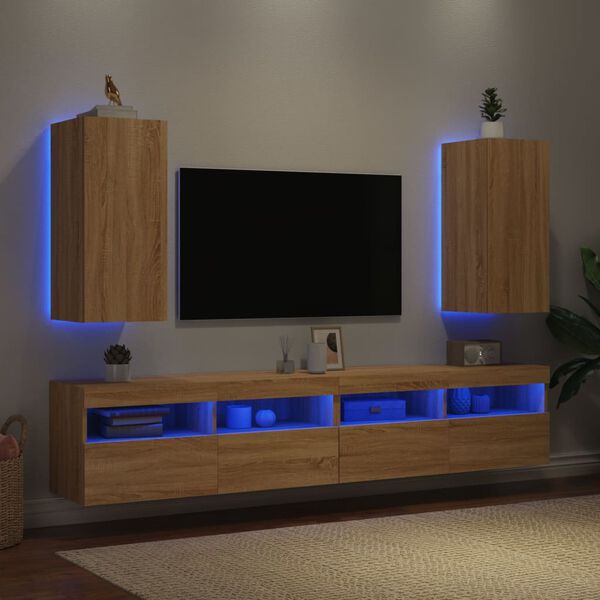 vidaXL TV Wall Cabinet Set of 2 Sonoma oak Engineered wood Compact