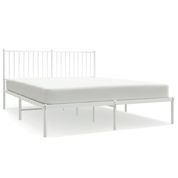 vidaXL Bed Frame White Powder-Coated Steel Full Bed Frame Rectangular