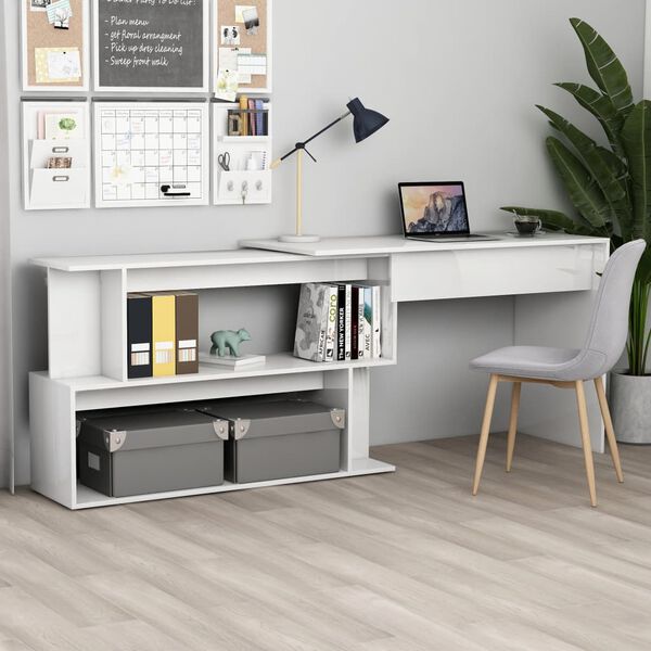 vidaXL Desk High gloss white Engineered wood Large Rotatable Desk