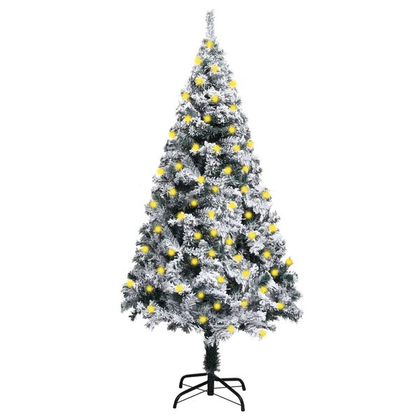 vidaXL Artificial Christmas Tree Green with flocked white snow PVC, Steel