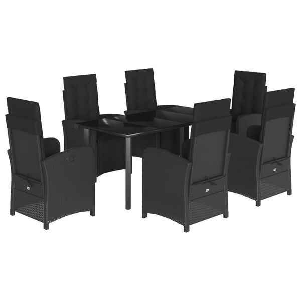 vidaXL 7 Piece Patio Dining Set with Cushions Black Poly Rattan
