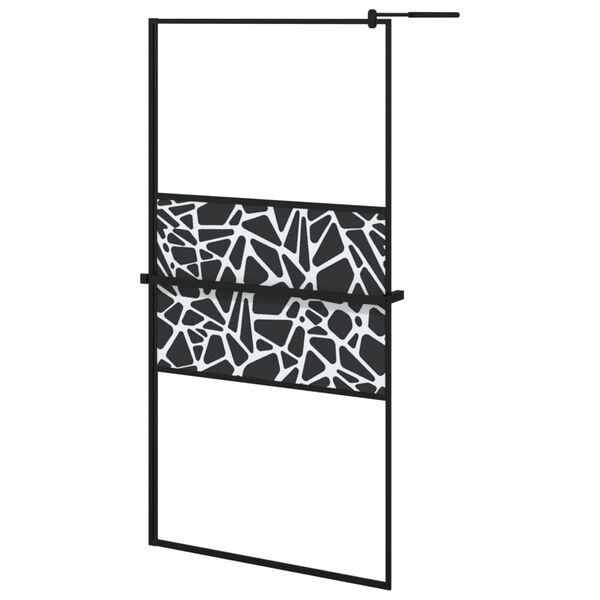 vidaXL Walk-in Shower Wall with Shelf Black 39.4"x76.8" ESG Glass&Aluminum