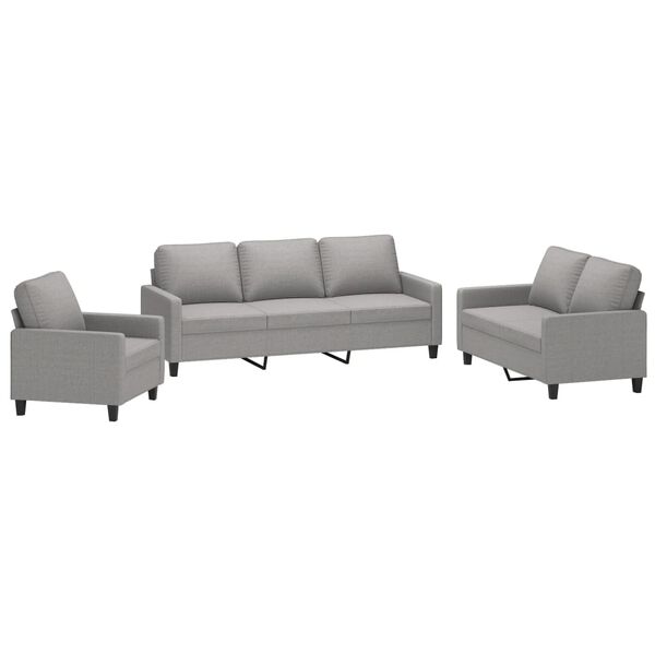vidaXL 3 Piece Sofa Set with Cushions Light Gray Fabric
