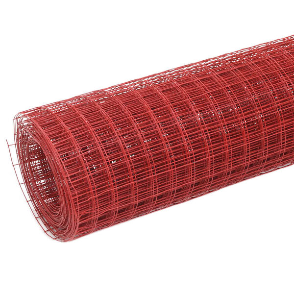 vidaXL Chicken Wire Fence Steel with PVC Coating 32.8x3.3' Red