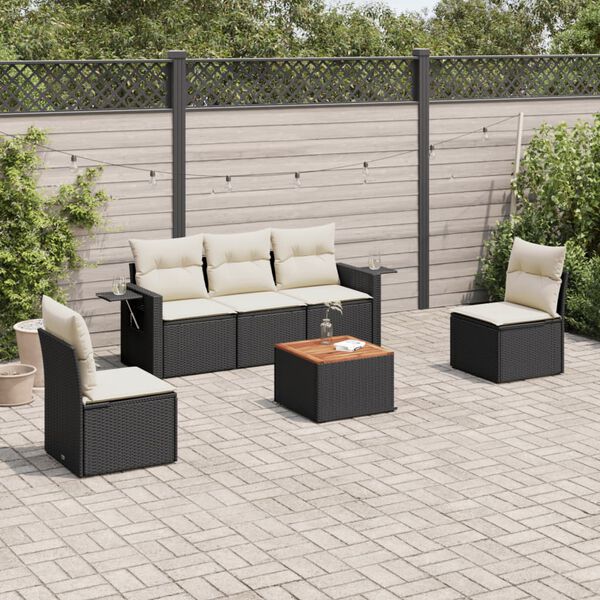 vidaXL Garden Sofa Set Black Poly Rattan 6 Piece Set